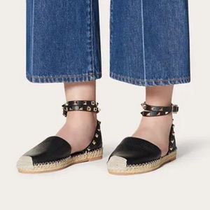 Valentino black double grainy calfskin espadrille